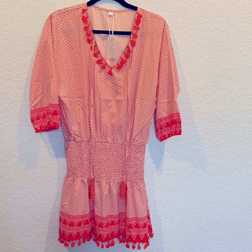 NWT red/pink drop waist summer dress with tasseles
